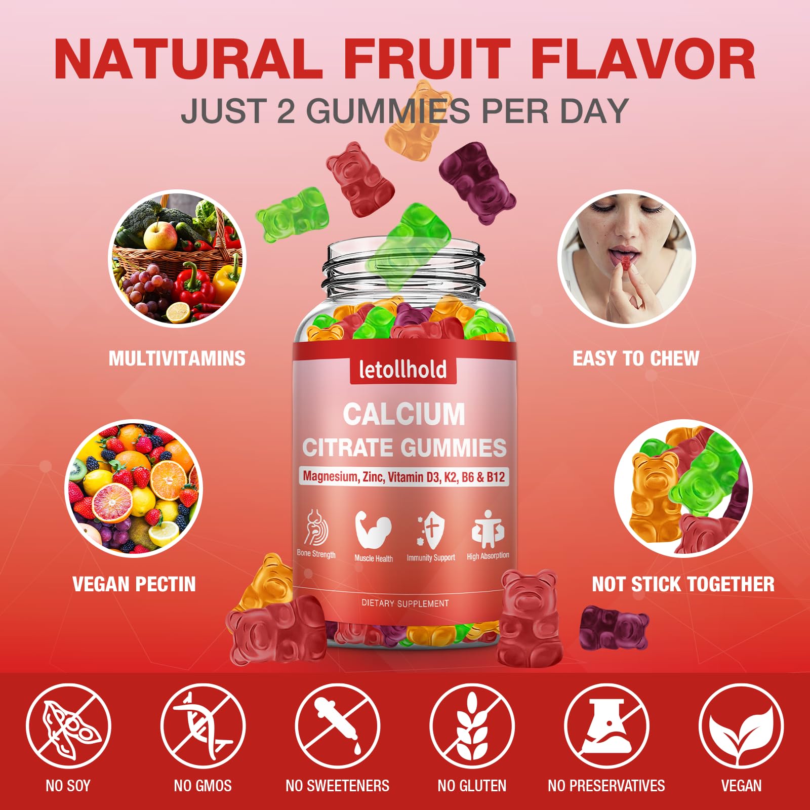 Letollhold calcium citrate gummies on a serving scene for daily calcium routine