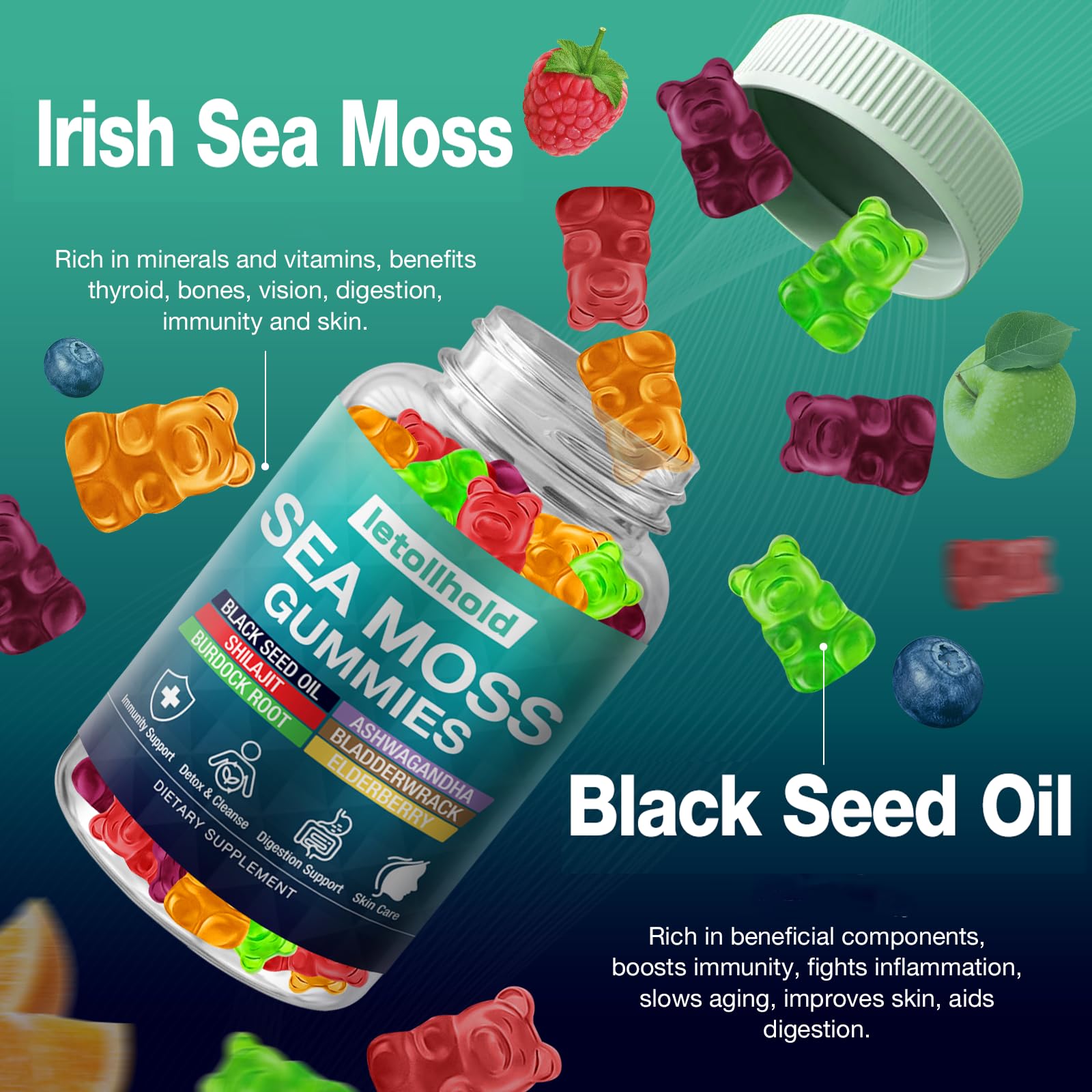 Letollhold Sea Moss Gummies pack shot for convenient vegan daily use.