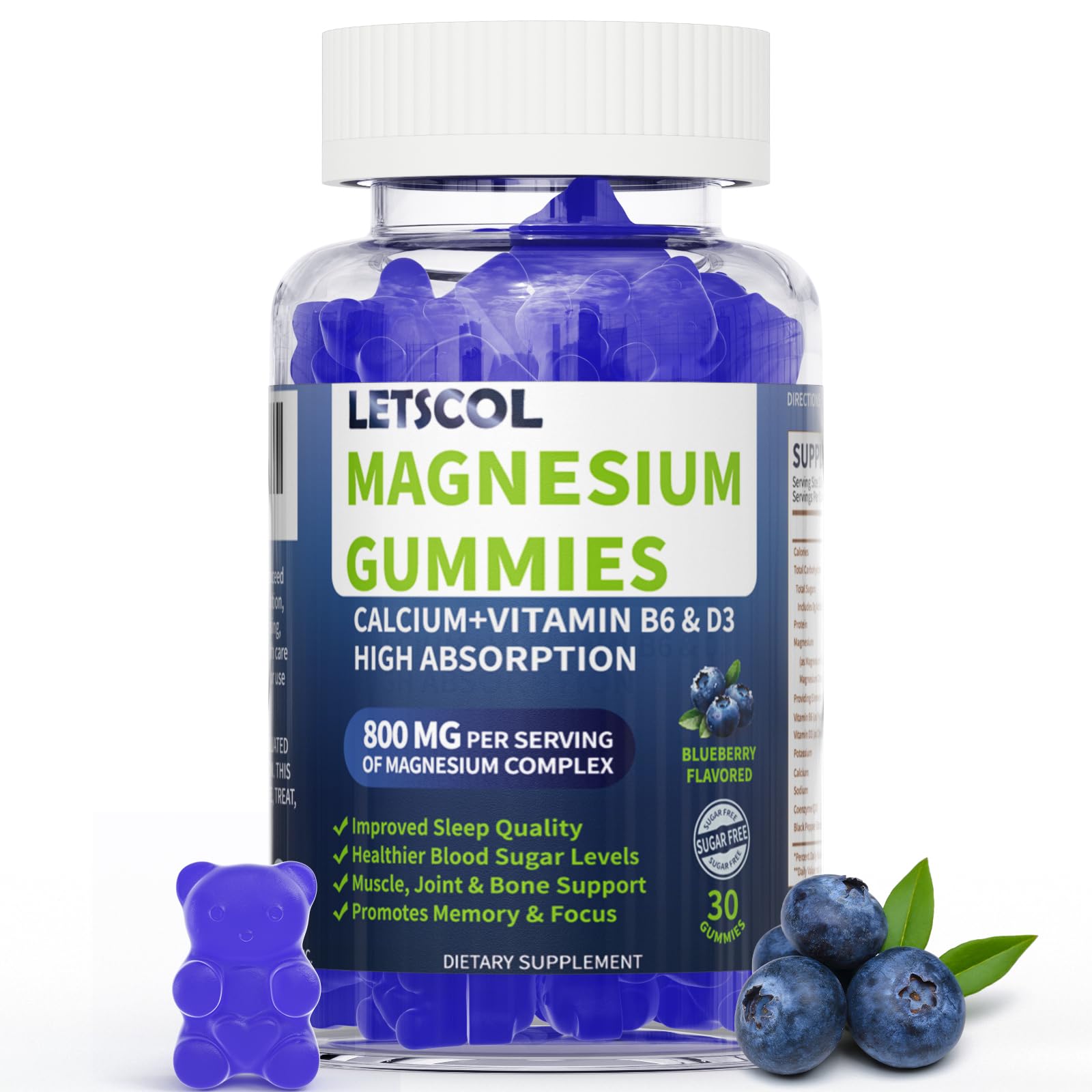 LETSCOL Magnesium Glycinate Gummies bottle for calming nightly routine.