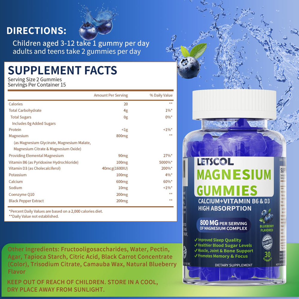 LETSCOL magnesium glycinate gummies nutrition panel showing minerals.