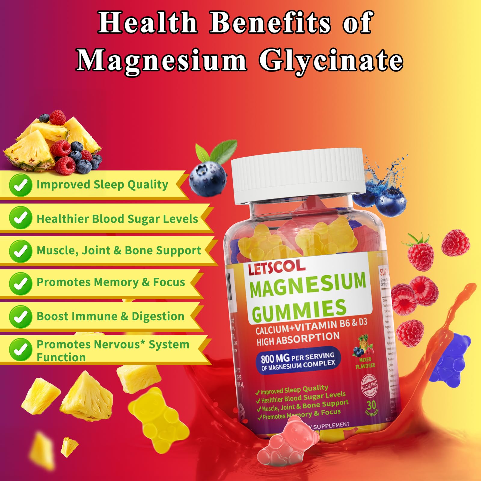 Gummies on spoon show sugar-free vegan formula for easy daily use.