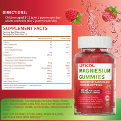 LETSCOL gummies bottle back showing sugar-free, vegan formula.
