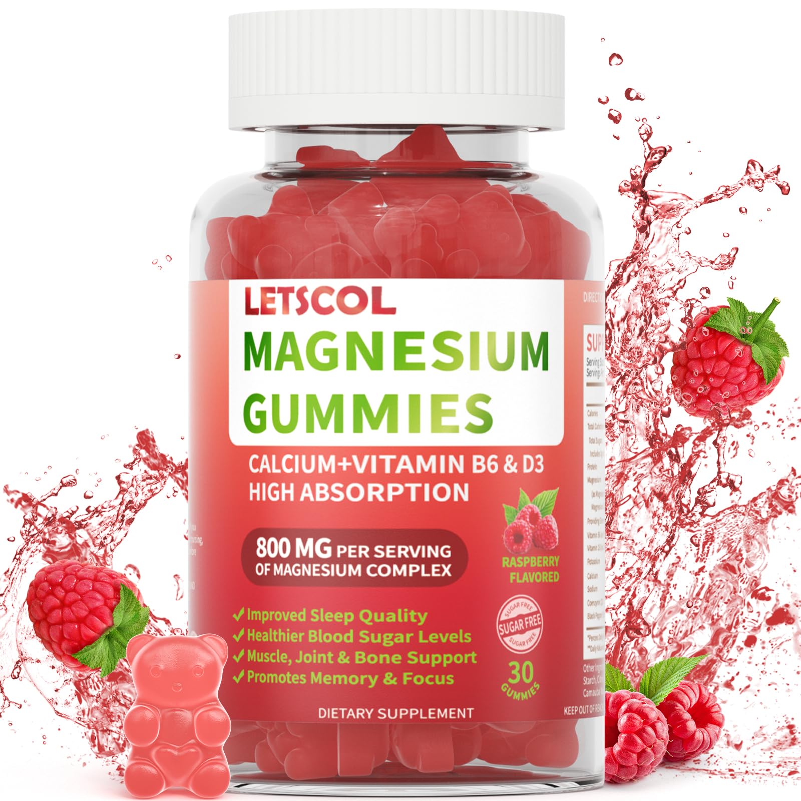 LETSCOL magnesium glycinate gummies bottle front for calm support and daily wellness.