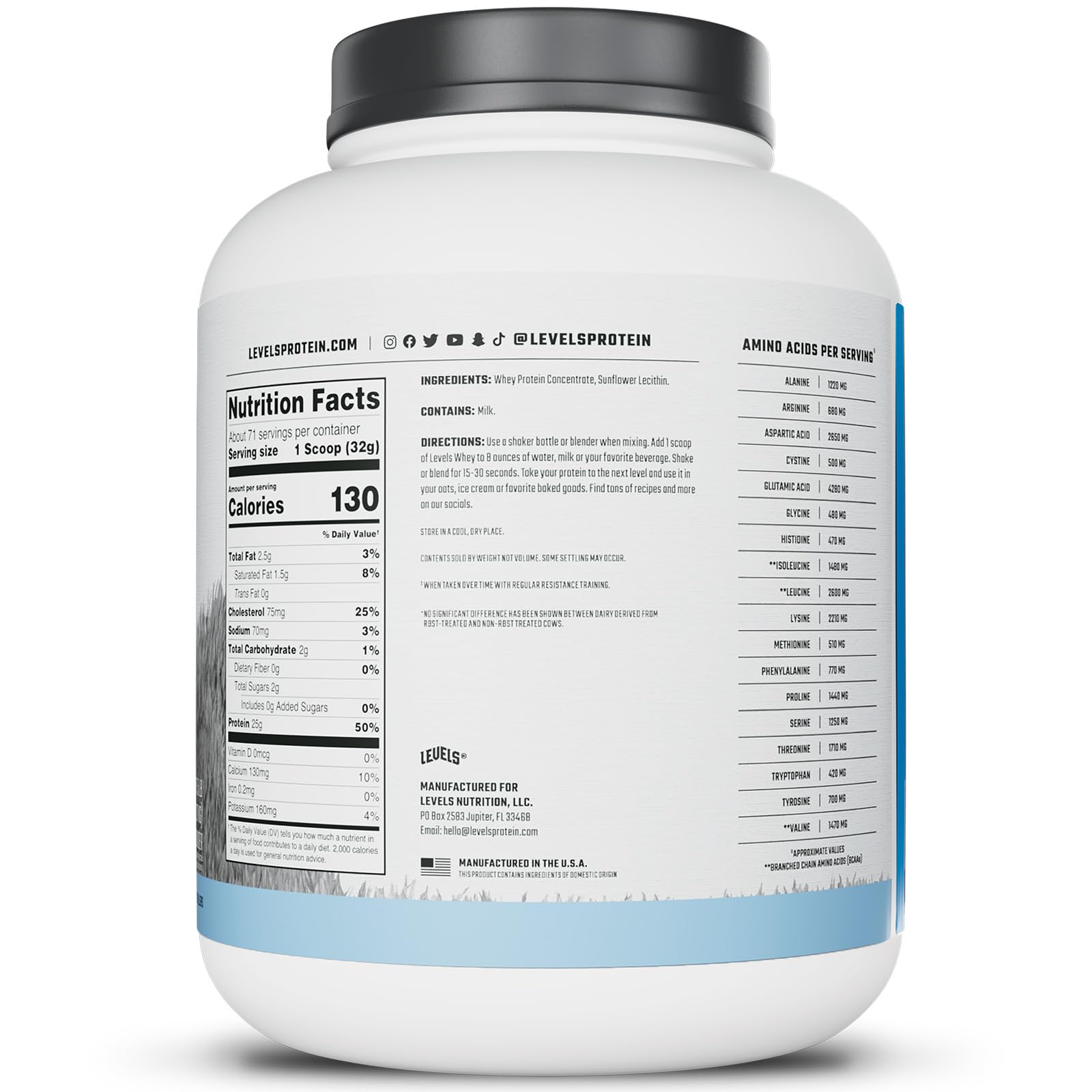 Levels clean packaging reflects minimal processing and grass-fed dairy origins.