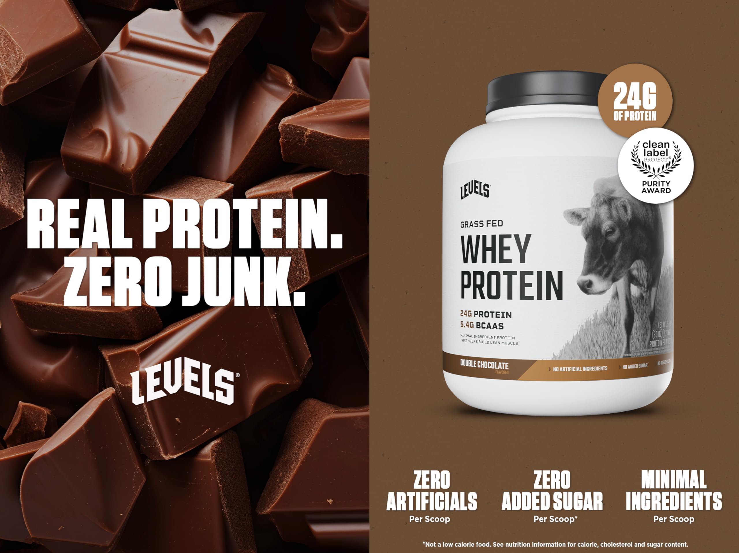 Levels double chocolate scoop for convenient protein servings.