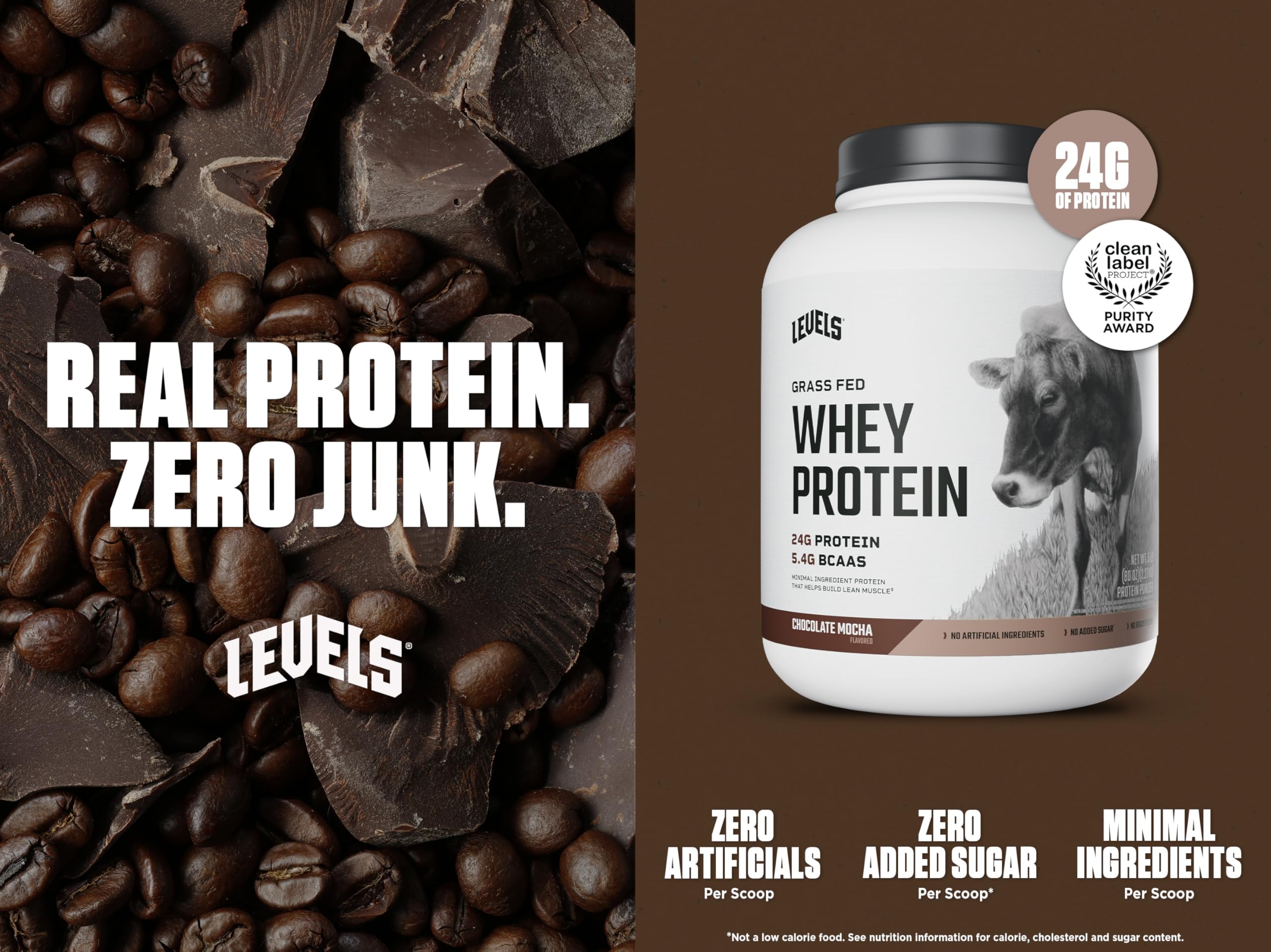 Levels Grass Fed Whey Chocolate Mocha bottle shown for daily use