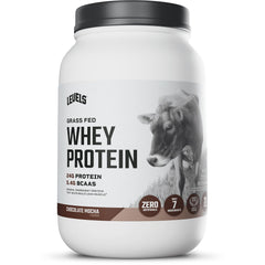 Levels Grass Fed Whey Chocolate Mocha bottle ready for a protein shake after workouts.
