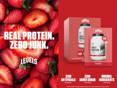 Levels Grass Fed Whey Protein scoop demonstrates easy portion control for workouts.