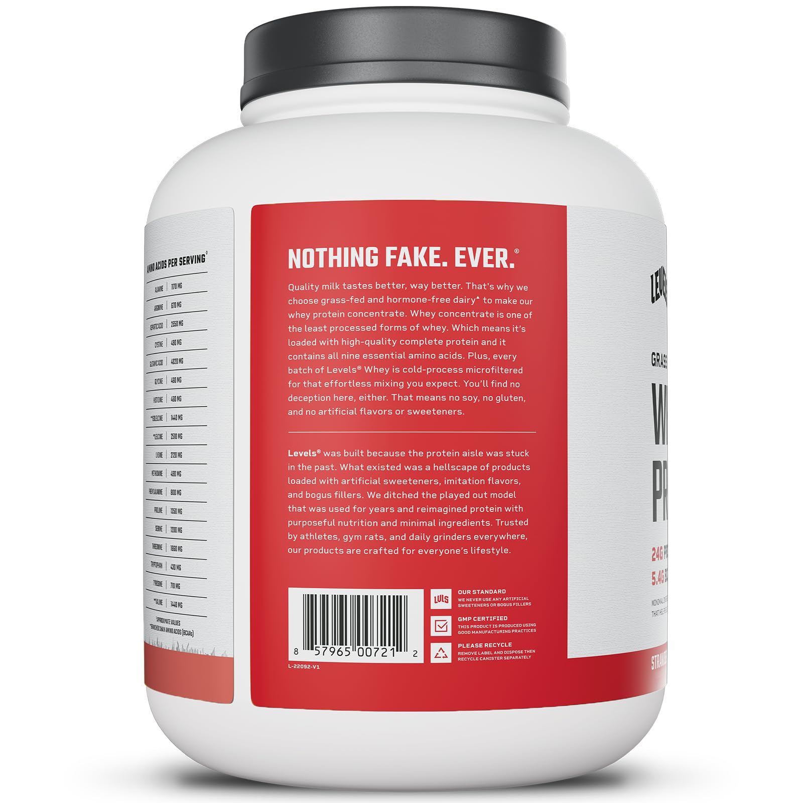 Levels Whey dissolving powder in smoothie with strawberry flavor.