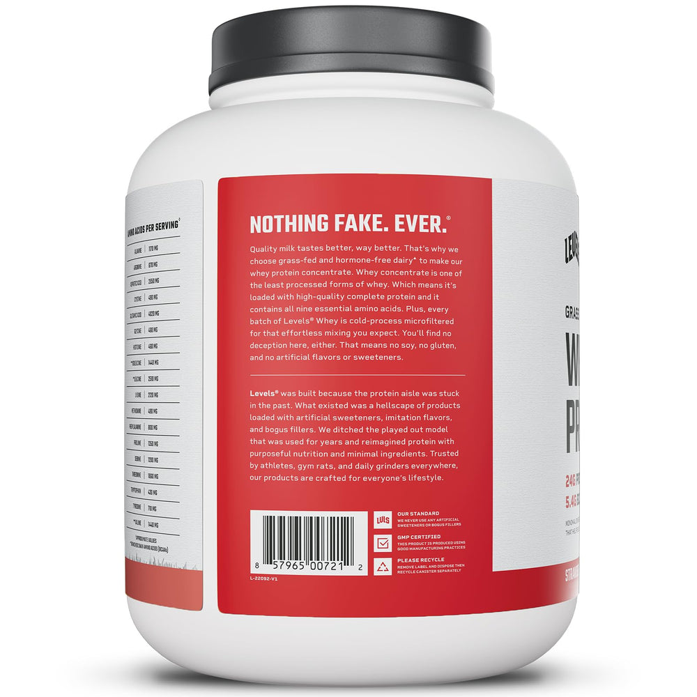 Levels Whey dissolving powder in smoothie with strawberry flavor.