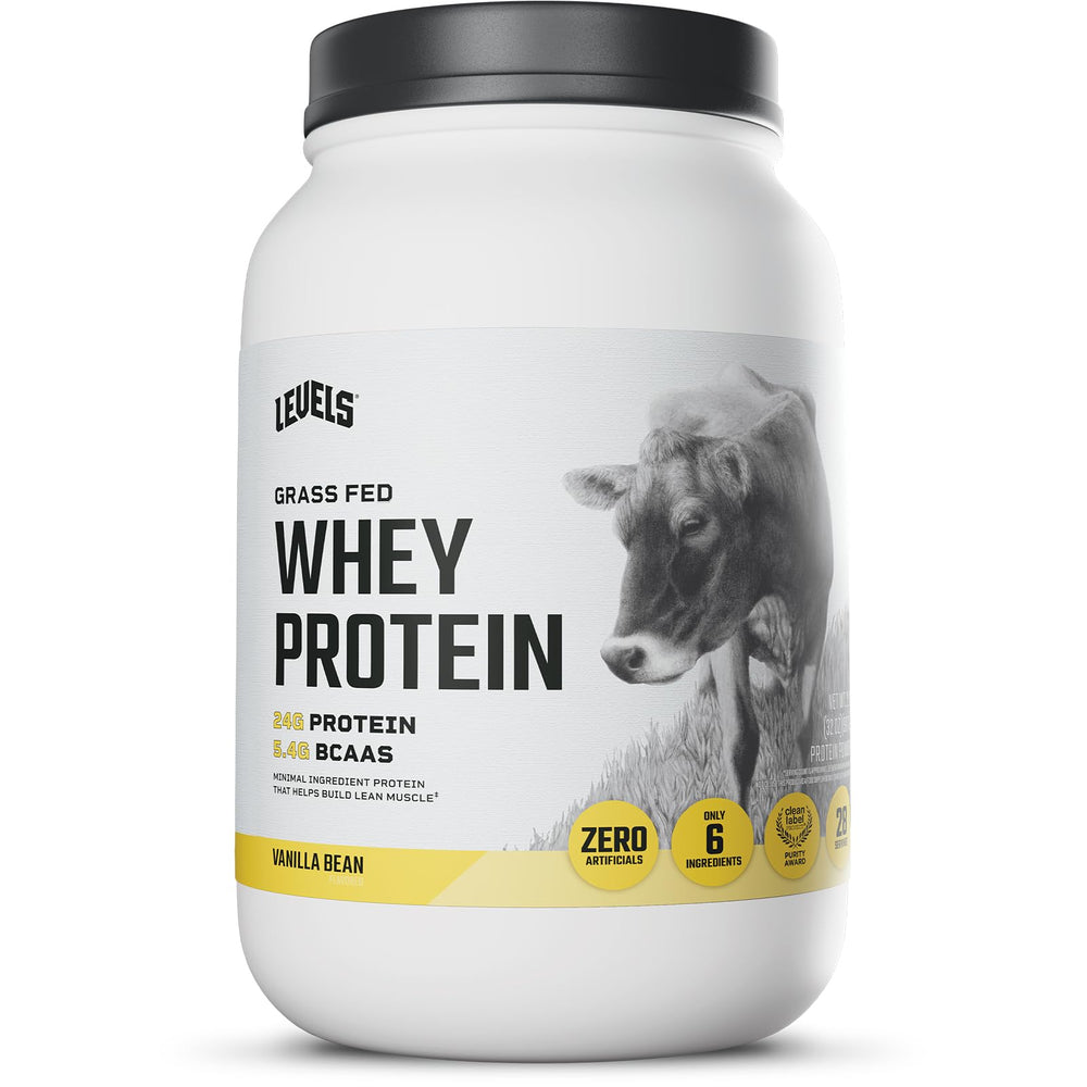 Levels Grass Fed Whey Vanilla Bean powder tub for clean daily protein fueling