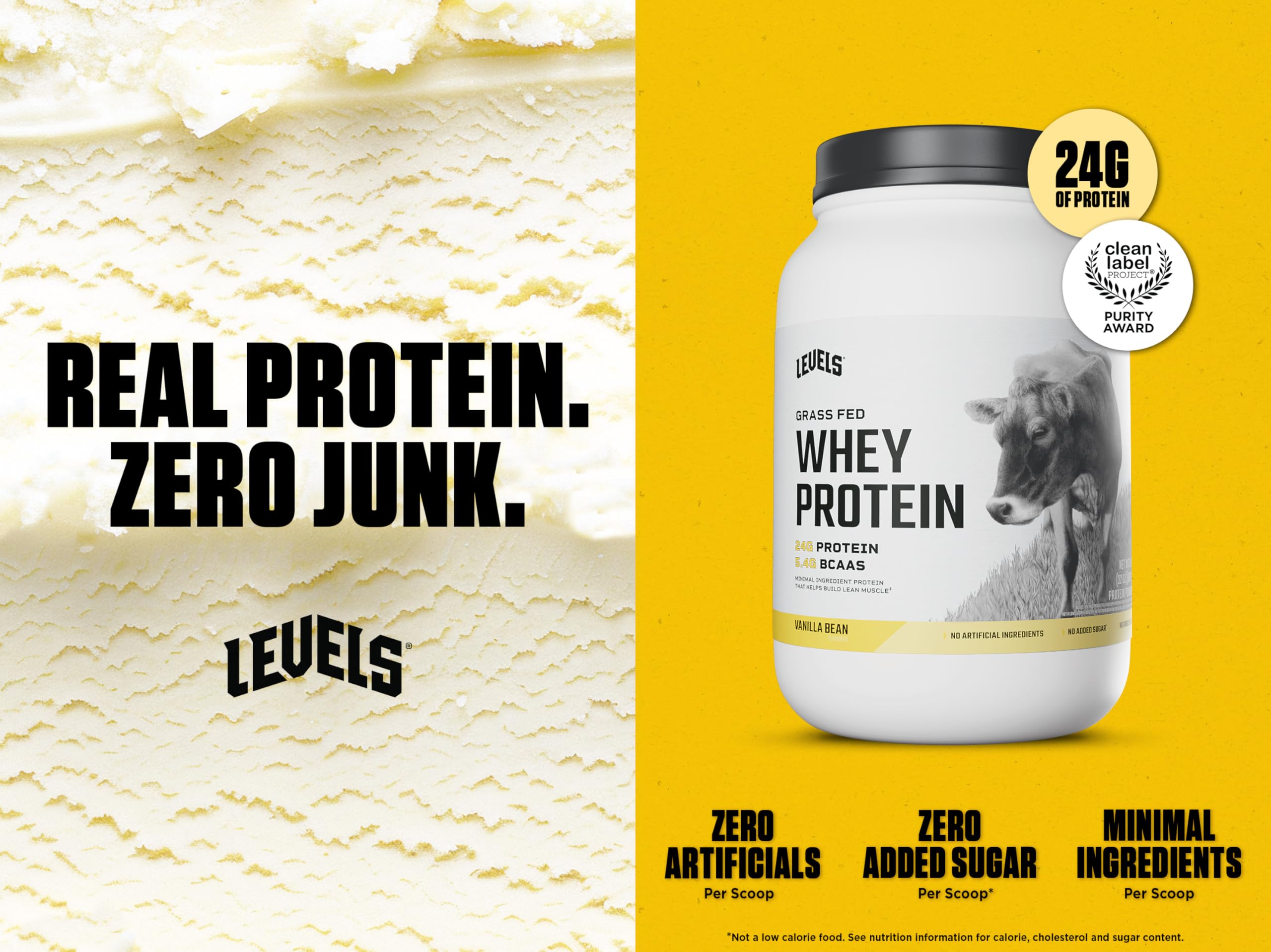 Levels Grass Fed Whey Vanilla Bean shake glass showing smooth post-workout option
