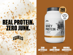 Levels Grass Fed Whey Vanilla Cinnamon scoop ready for a quick shake.