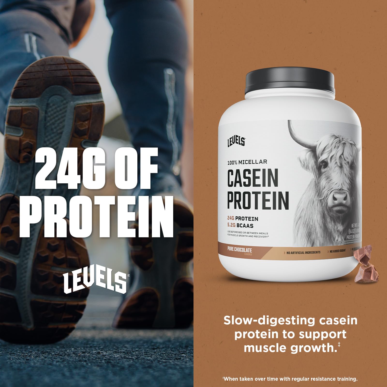 Ingredients of Levels casein: cacao powder, natural flavor, monk fruit