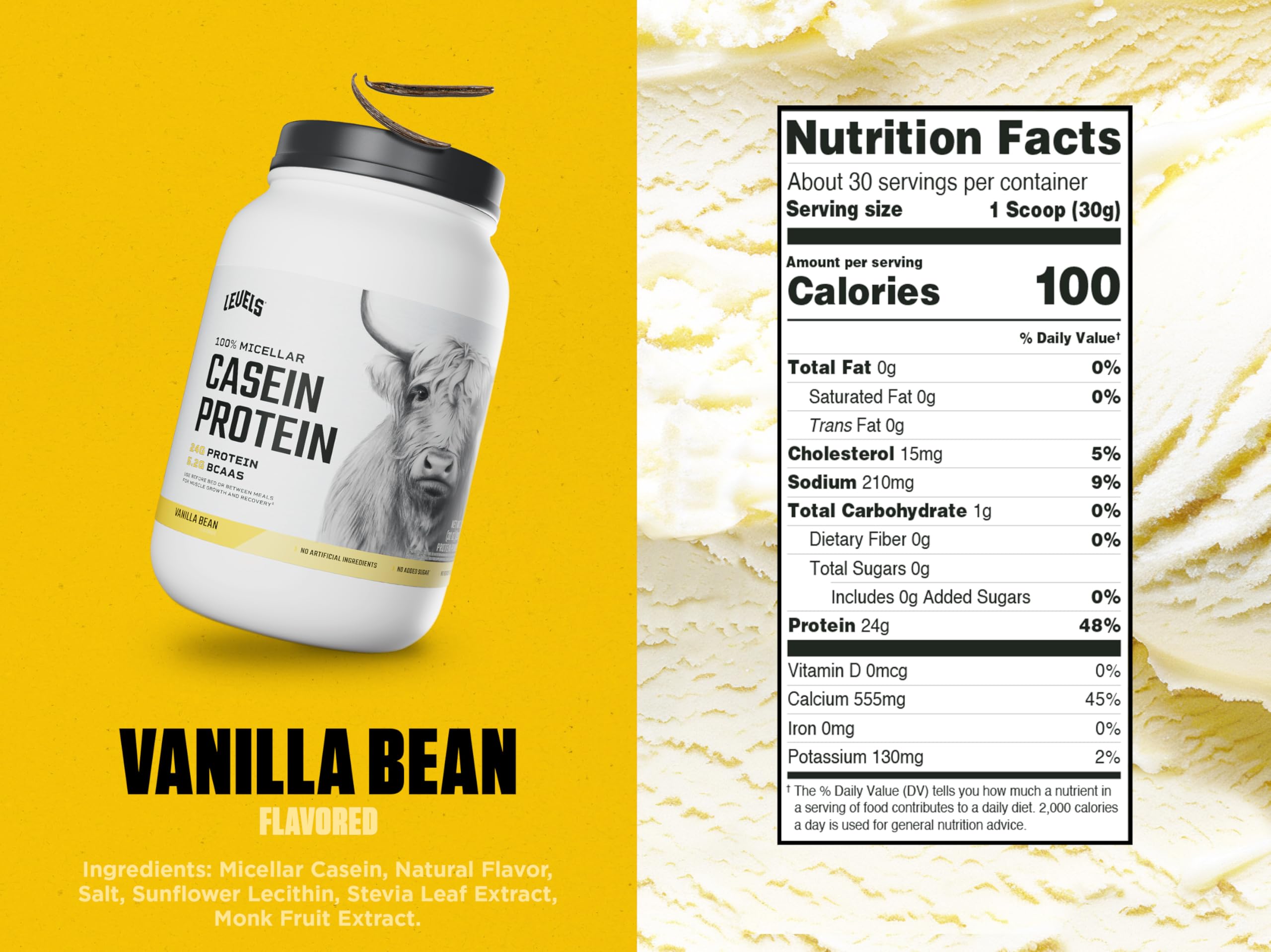 Pouring Levels Micellar Casein into a glass for easy mix.