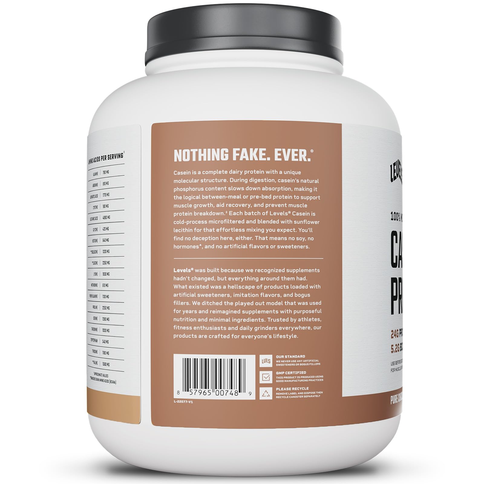 Nighttime or between-meal use of Levels micellar casein for steady protein