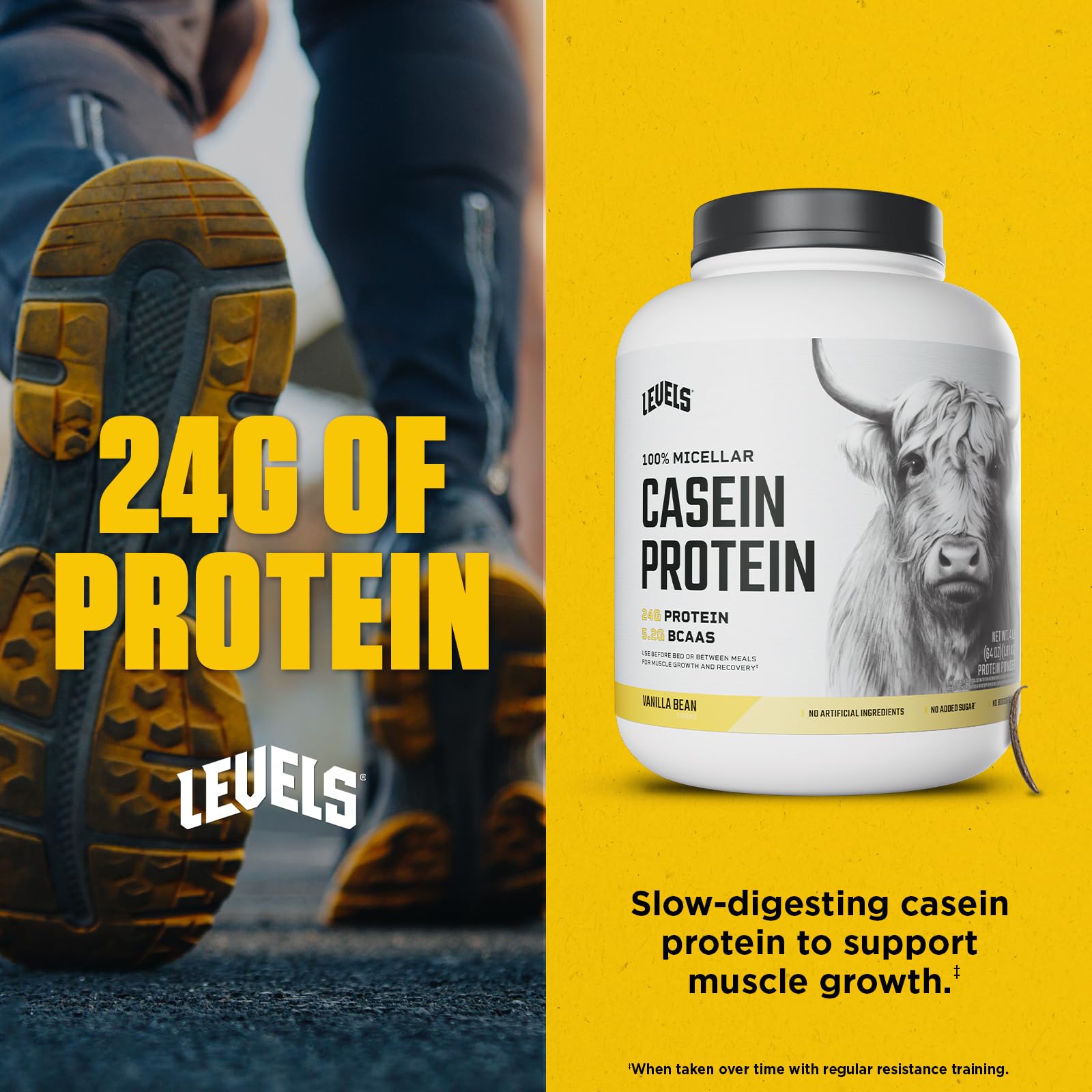 Levels nutrition shaker with scoop demonstrates easy mixing.