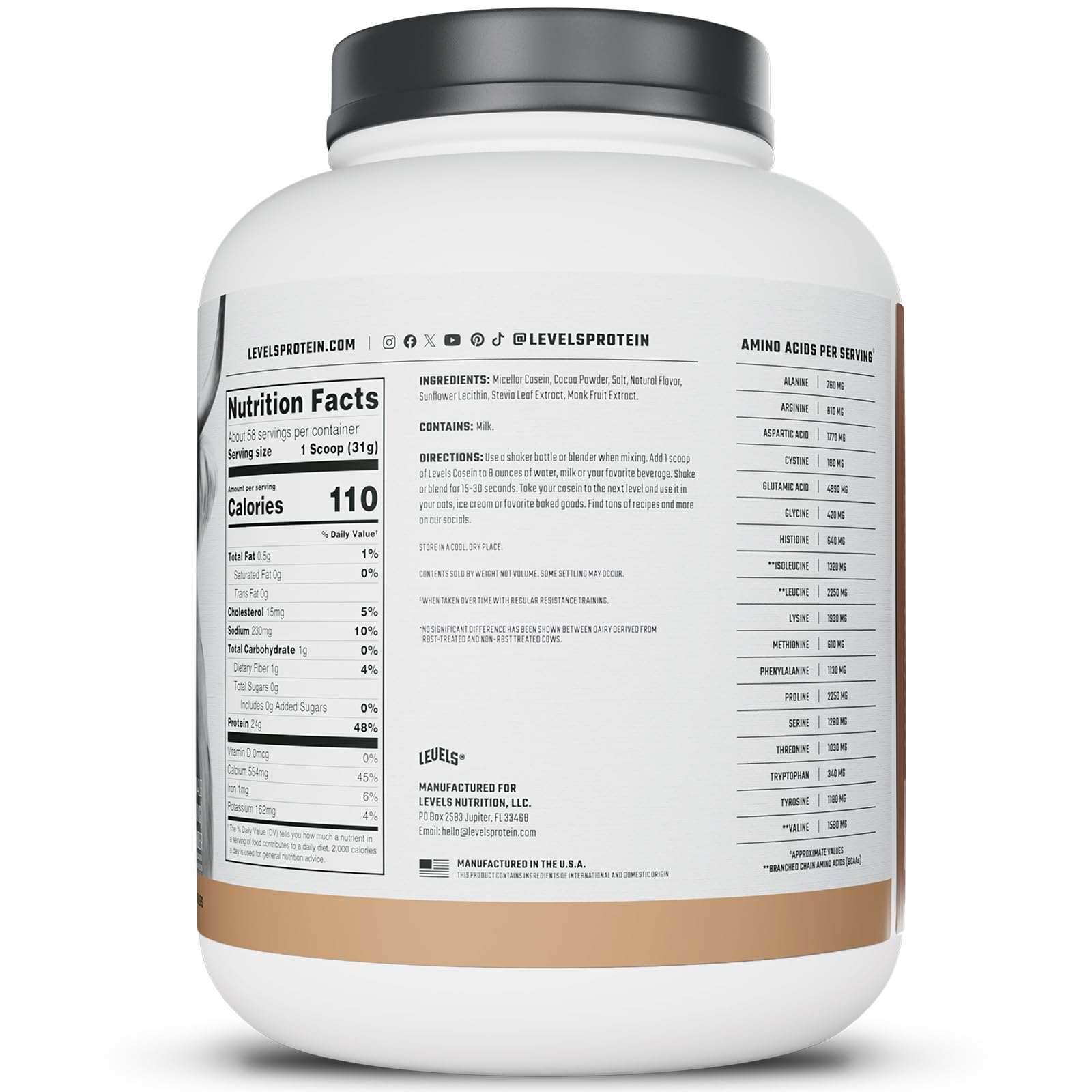 Glass with prepared Levels micellar casein chocolate shake