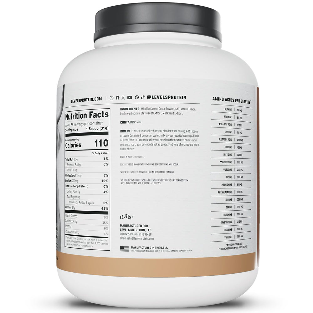 Glass with prepared Levels micellar casein chocolate shake