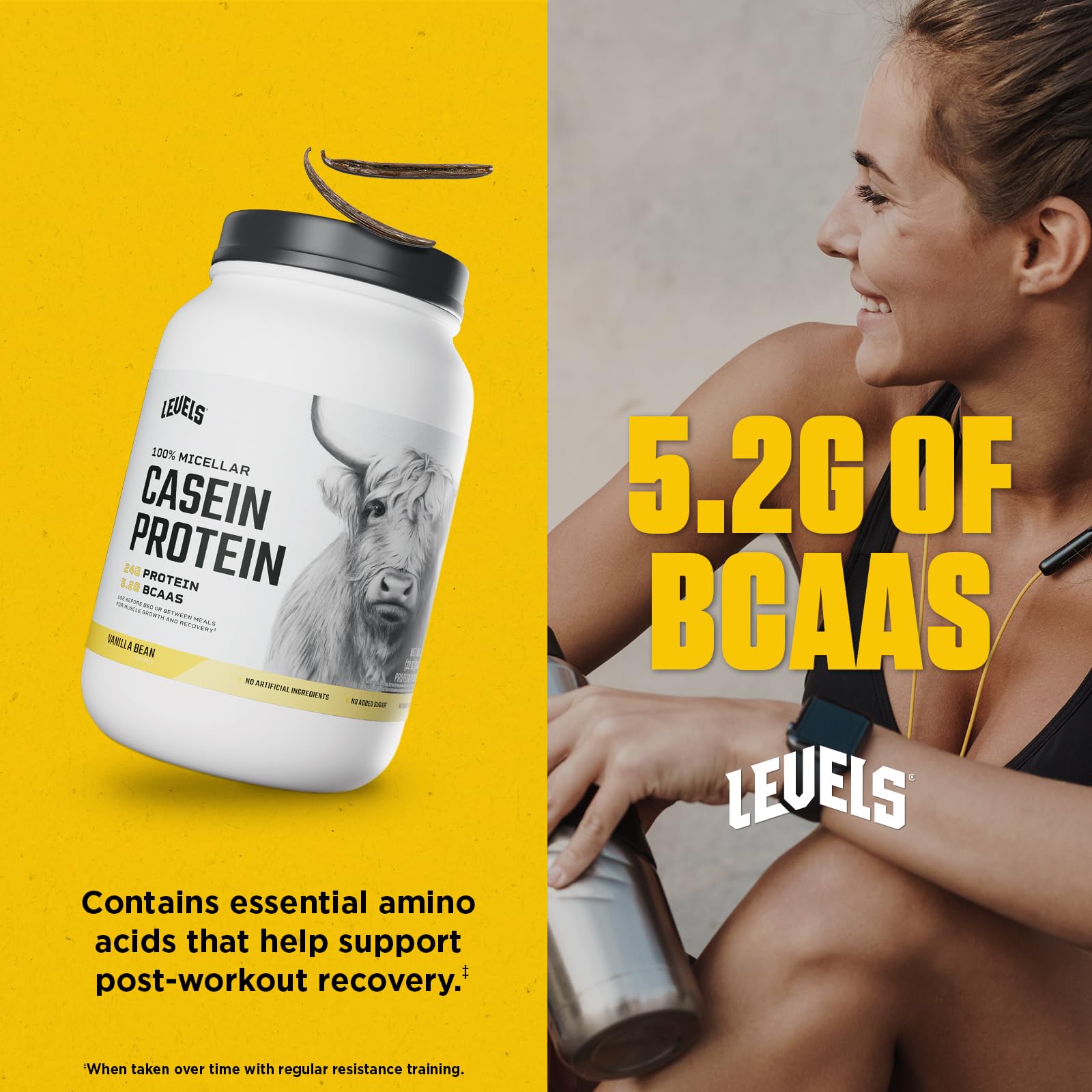 USA-made stamp on Levels Vanilla Bean Casein packaging.