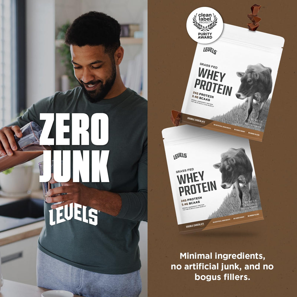 Levels Nutrition whey no-artificials badge communicates absence of artificial flavors