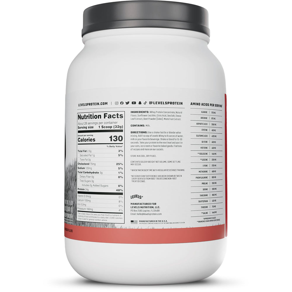 Levels Nutrition whey protein close-up of non-GMO ingredients and clean label