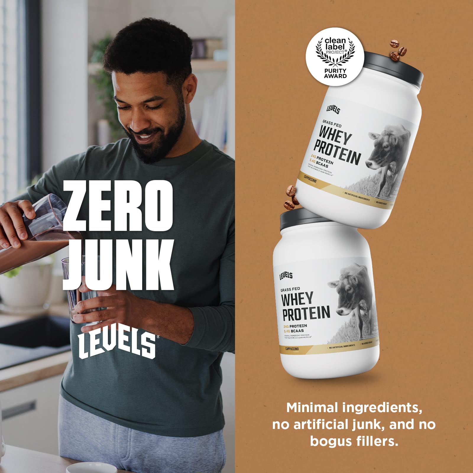 USA-made Levels whey packaging on a clean countertop