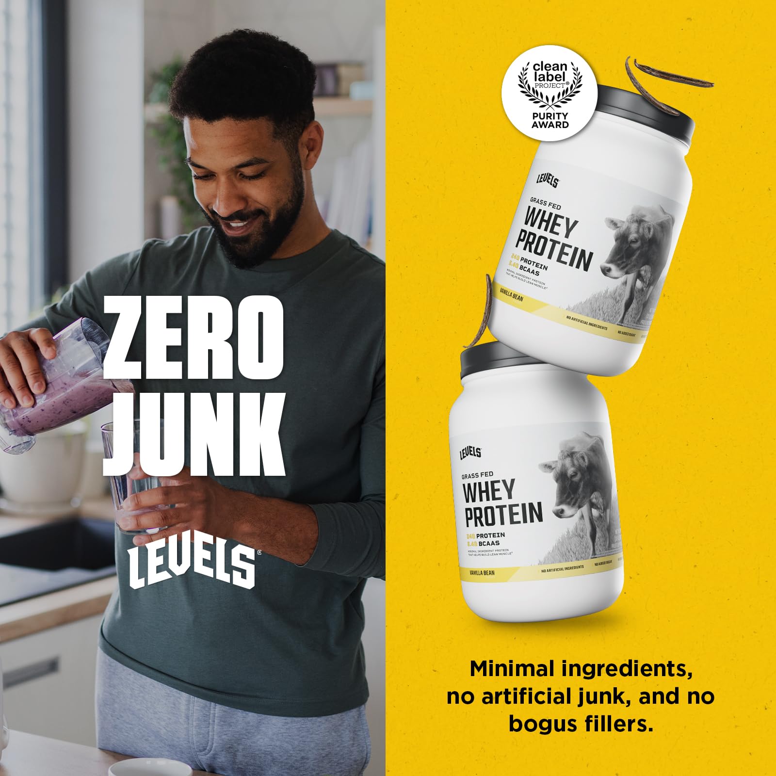 Levels Whey concentrate close-up highlighting high-quality protein