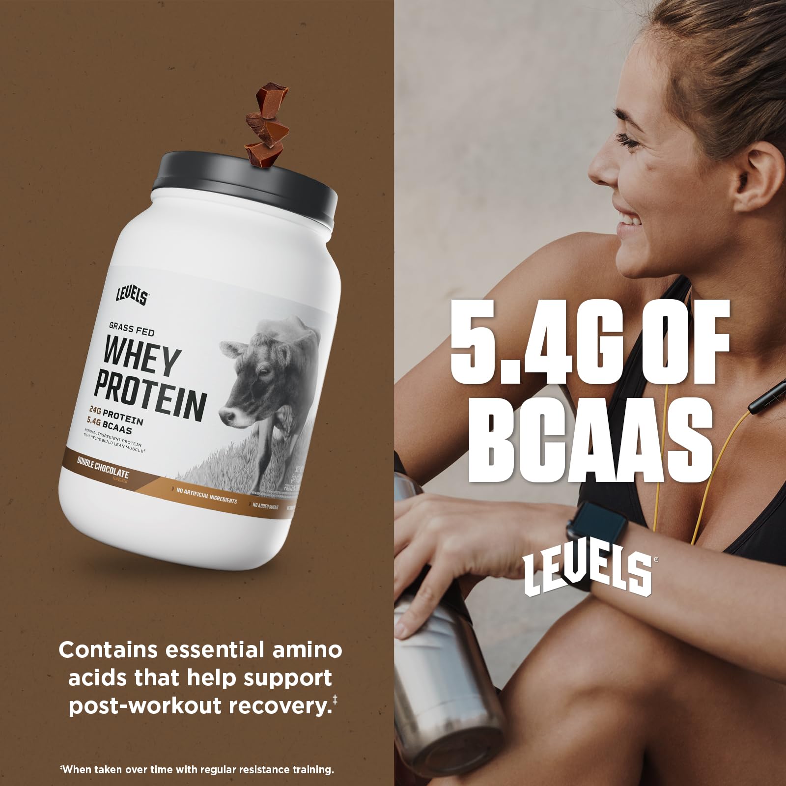 Levels whey powder dispense, easy measure for accurate daily protein intakes.