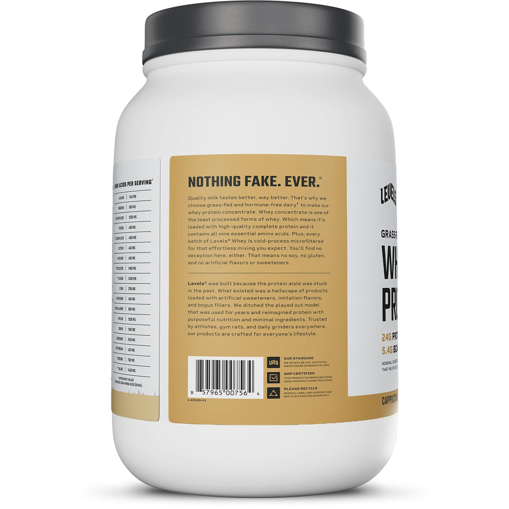 Back of Levels label highlighting 24g protein per scoop