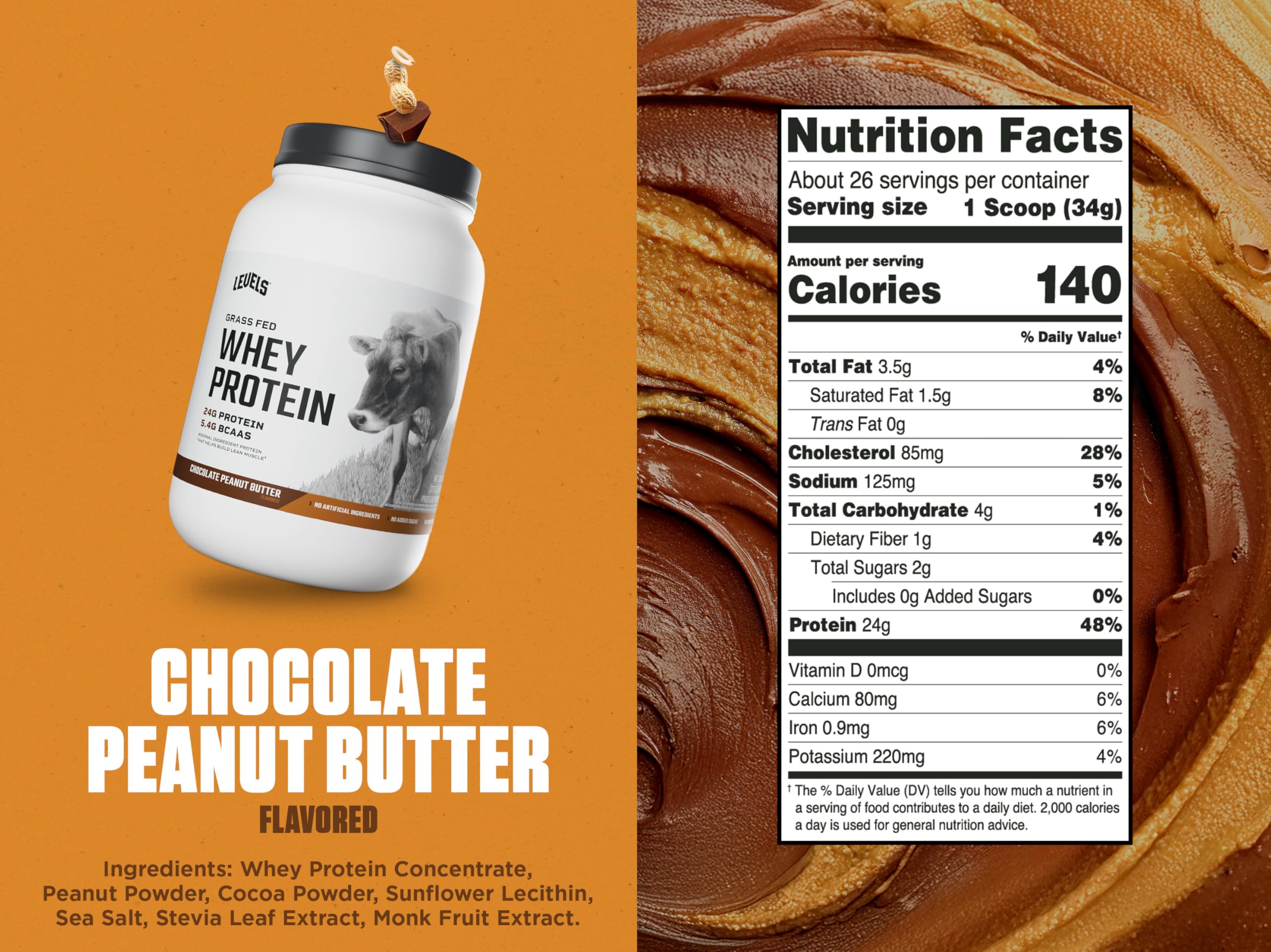 Close-up of Levels label highlighting no artificial flavors or sweeteners.