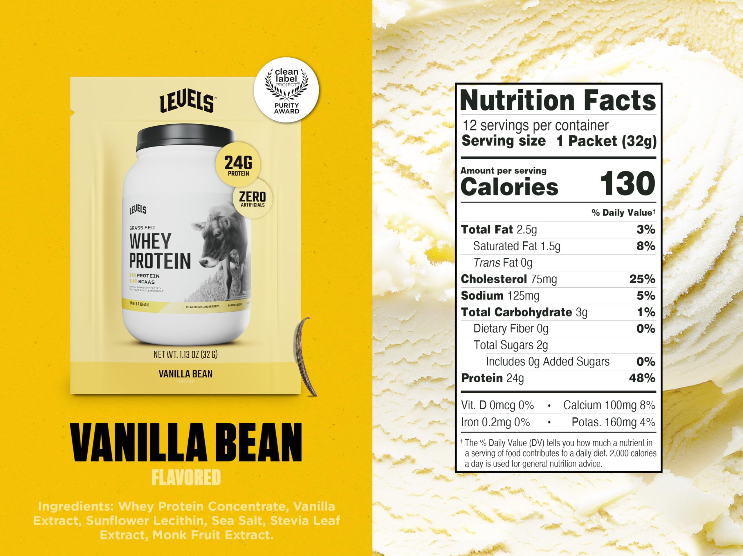 Levels Vanilla Bean whey powder in shaker for a convenient morning shake