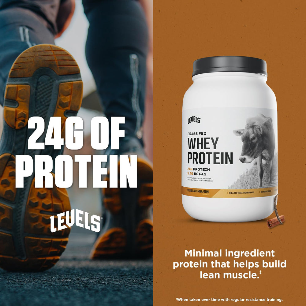 Levels Whey Protein Vanilla Cinnamon packaging highlights Madagascar vanilla notes.