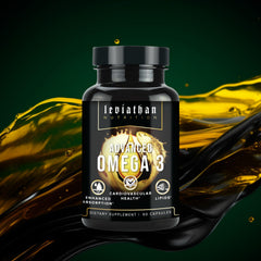 Leviathan fish oil label close-up highlighting purity and free-form EPA & DHA.