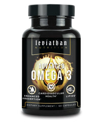 Leviathan Nutrition Norwegian omega-3 capsules bottle for daily heart and brain support.