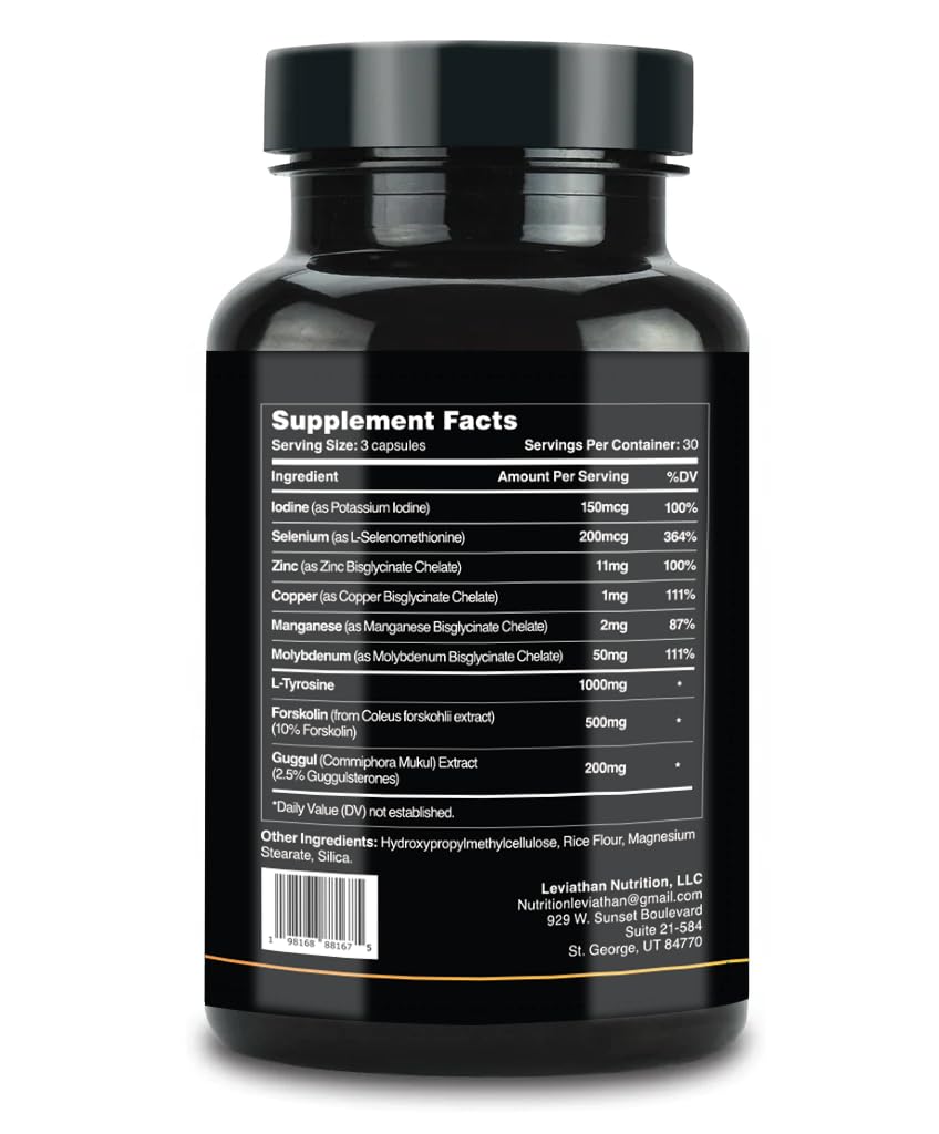 Leviathan Thyroid Support bottle showing Made in USA stamp for trusted quality.