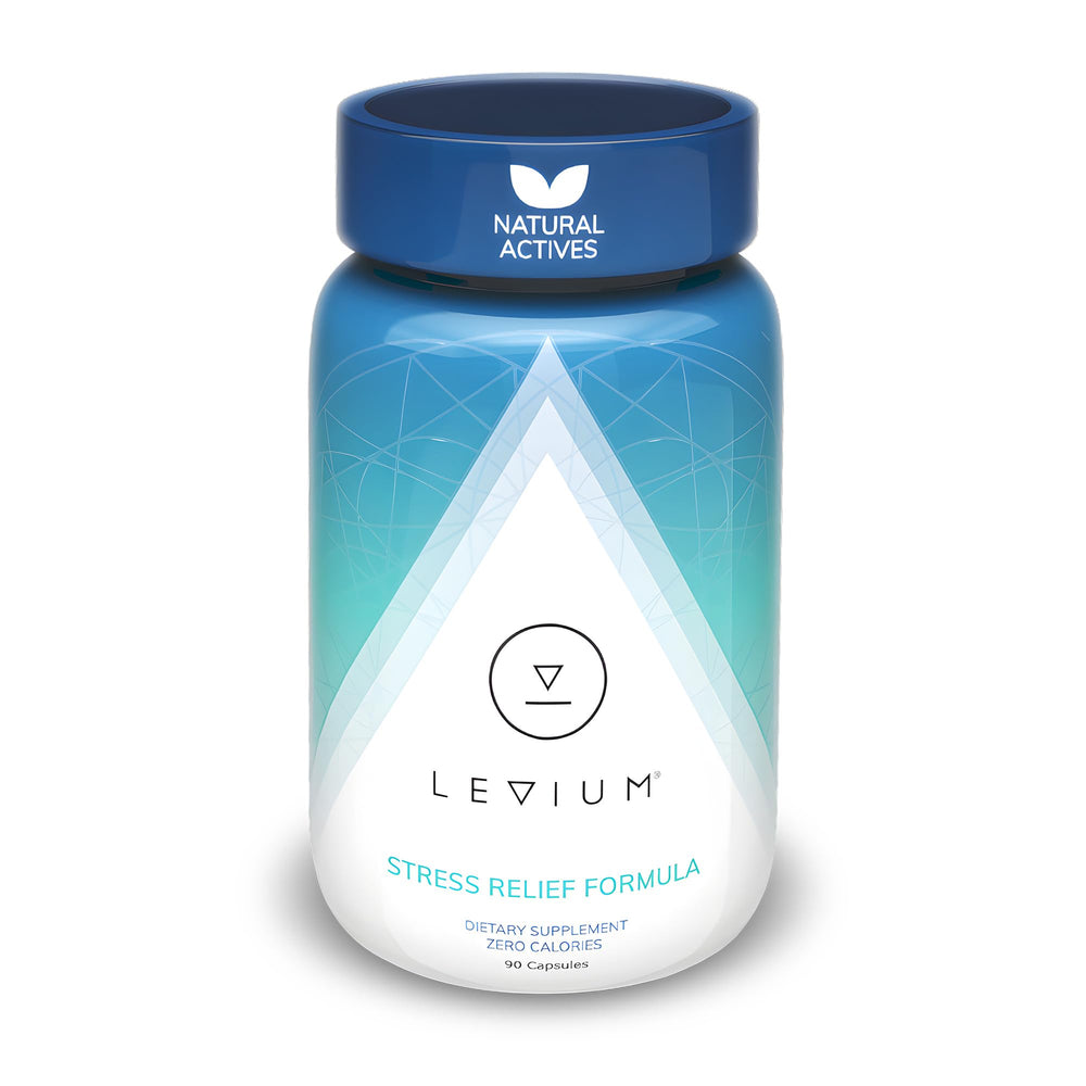 Levium GABA and L-Theanine capsules scene suggesting calm focus.