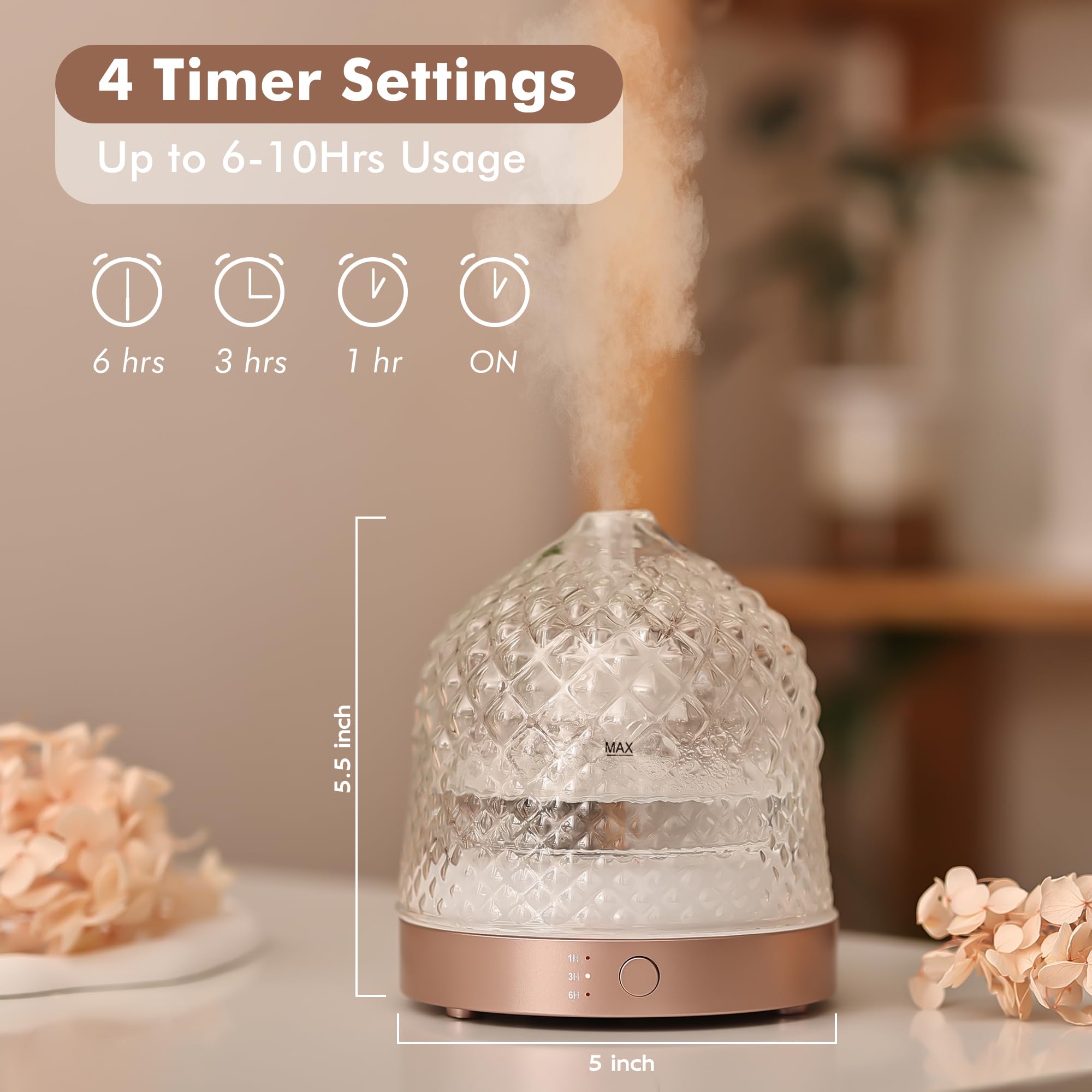 Levoair diffuser with colorful lights helps set a soothing ambient mood.