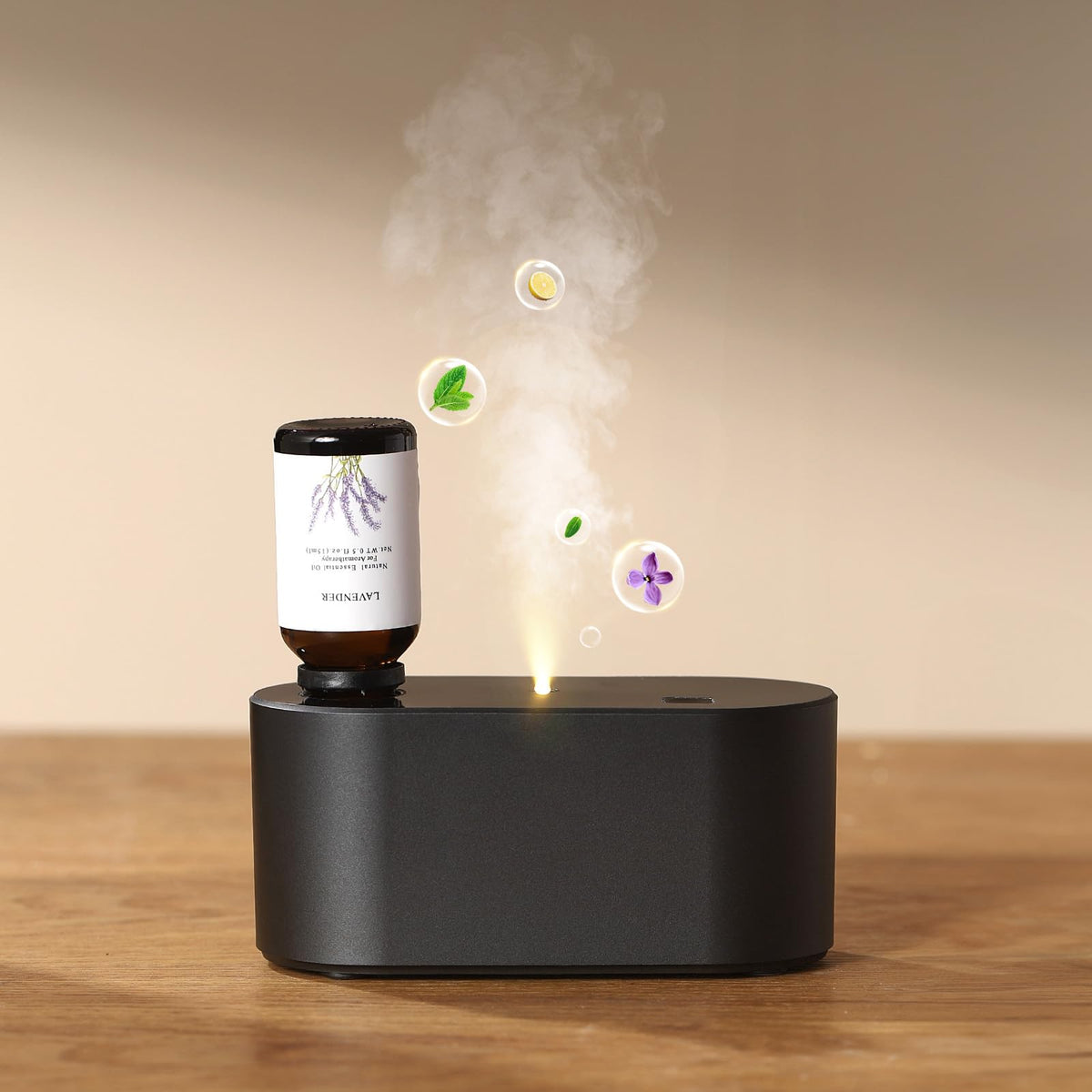 Levoair waterless diffuser emits nano mist for fast, pure aroma in bedrooms.