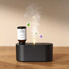 Levoair waterless diffuser emits nano mist for fast, pure aroma in bedrooms.