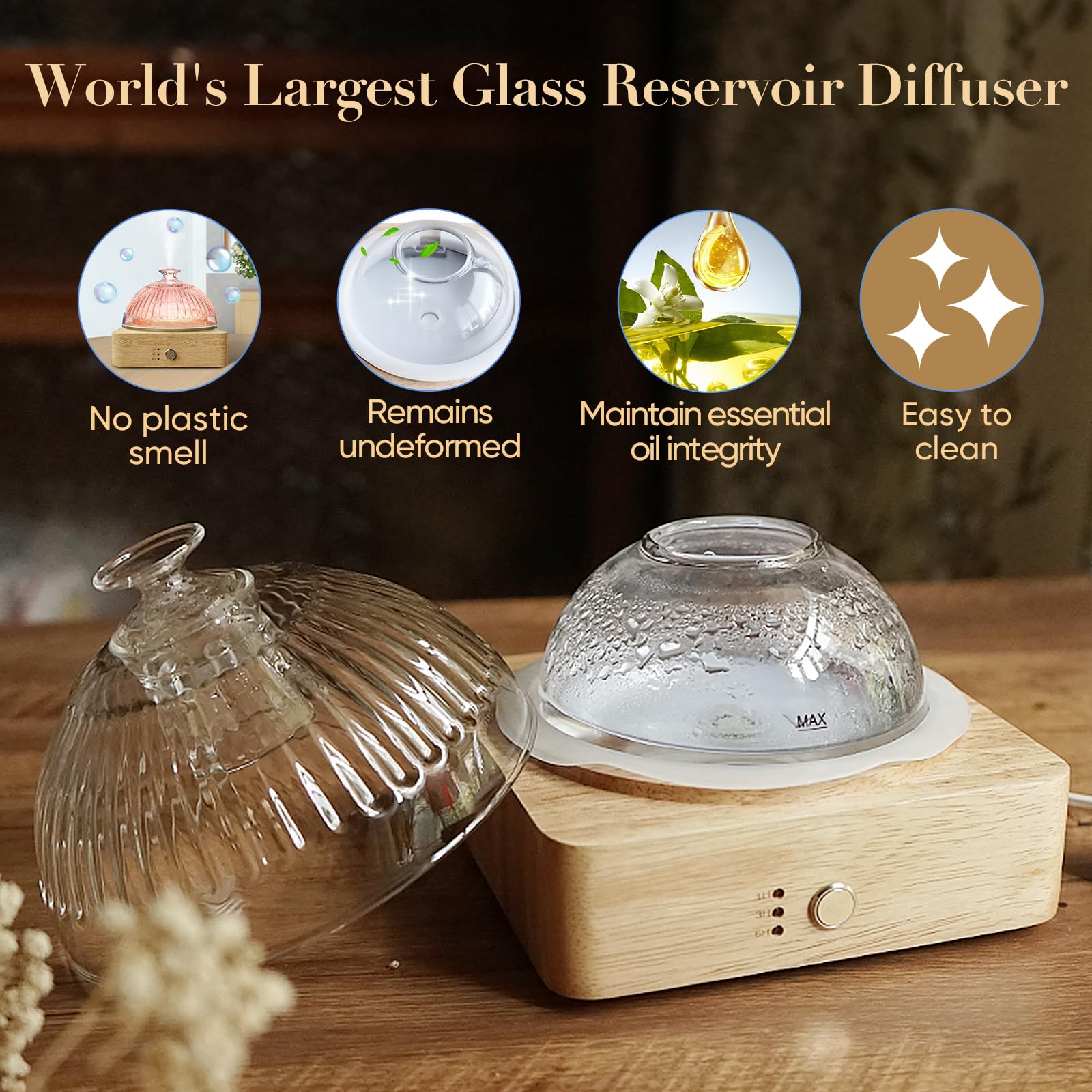 Levoair wood base diffuser blends with interior design and calm aromas