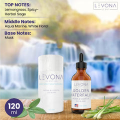 Levona Scent Golden Waterfalls diffuser mist illustrating uplifting aroma for hotel or office.