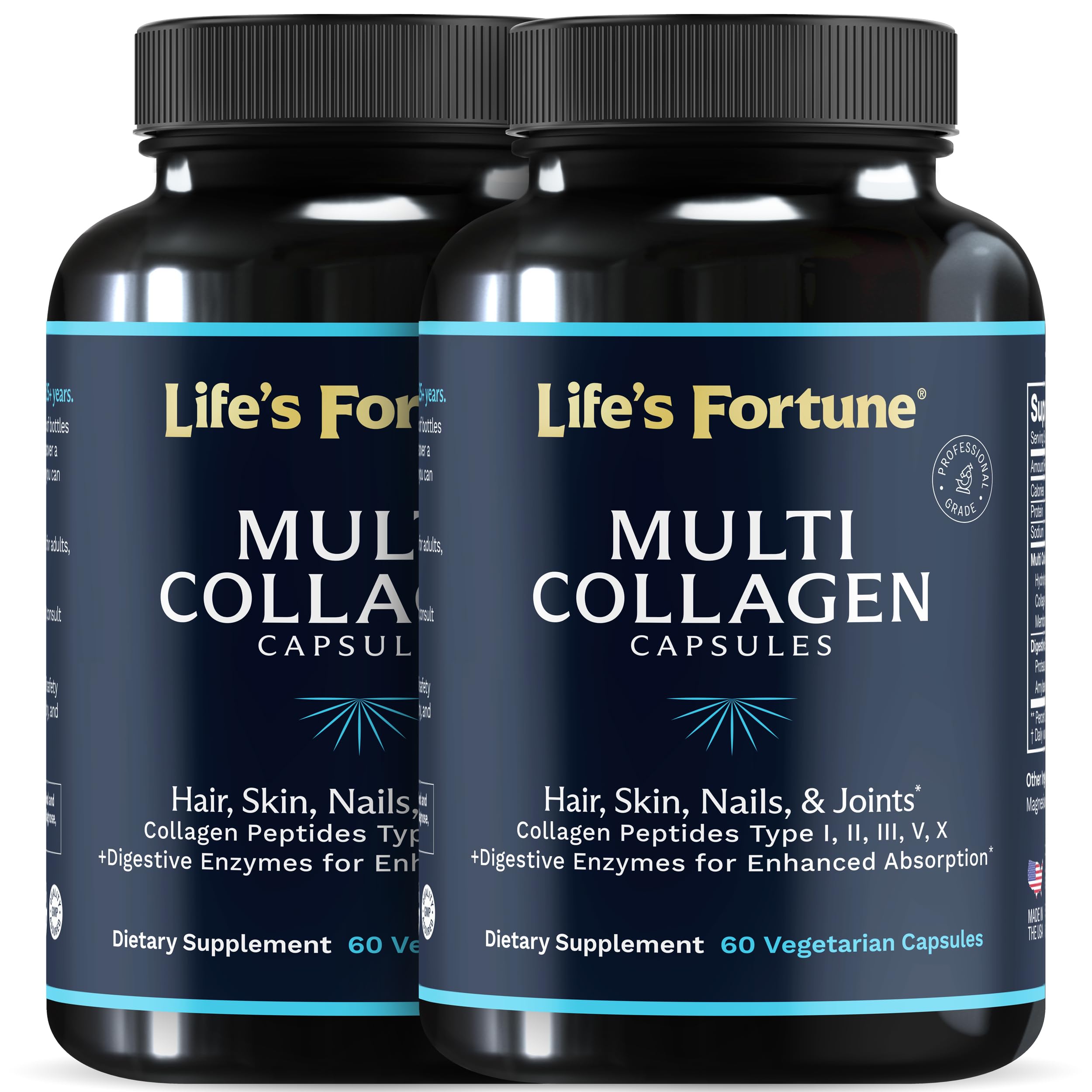Lewis Labs Multi Collagen Peptides bottle front with unflavored capsules for skin and joints.