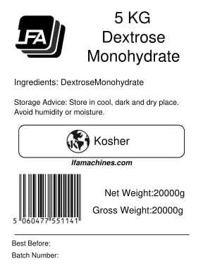 LFA Dextrose Monohydrate powder close-up shows fine texture for quick mixing.