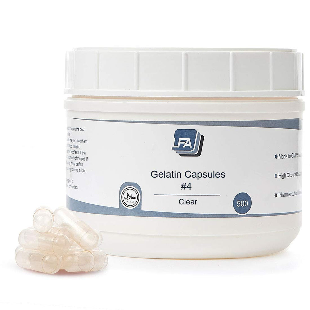 LFA empty capsules Size 4 clear shell 500 count for DIY formulas