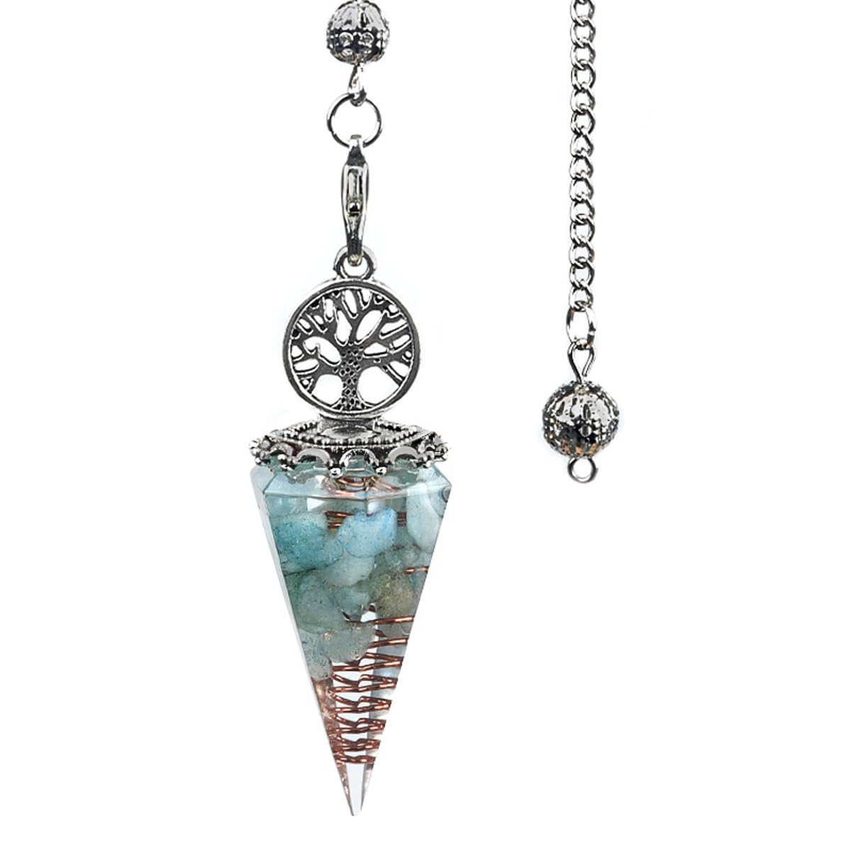 LHJ aquamarine pendulum hexagon pendant promotes clarity for divination sessions.