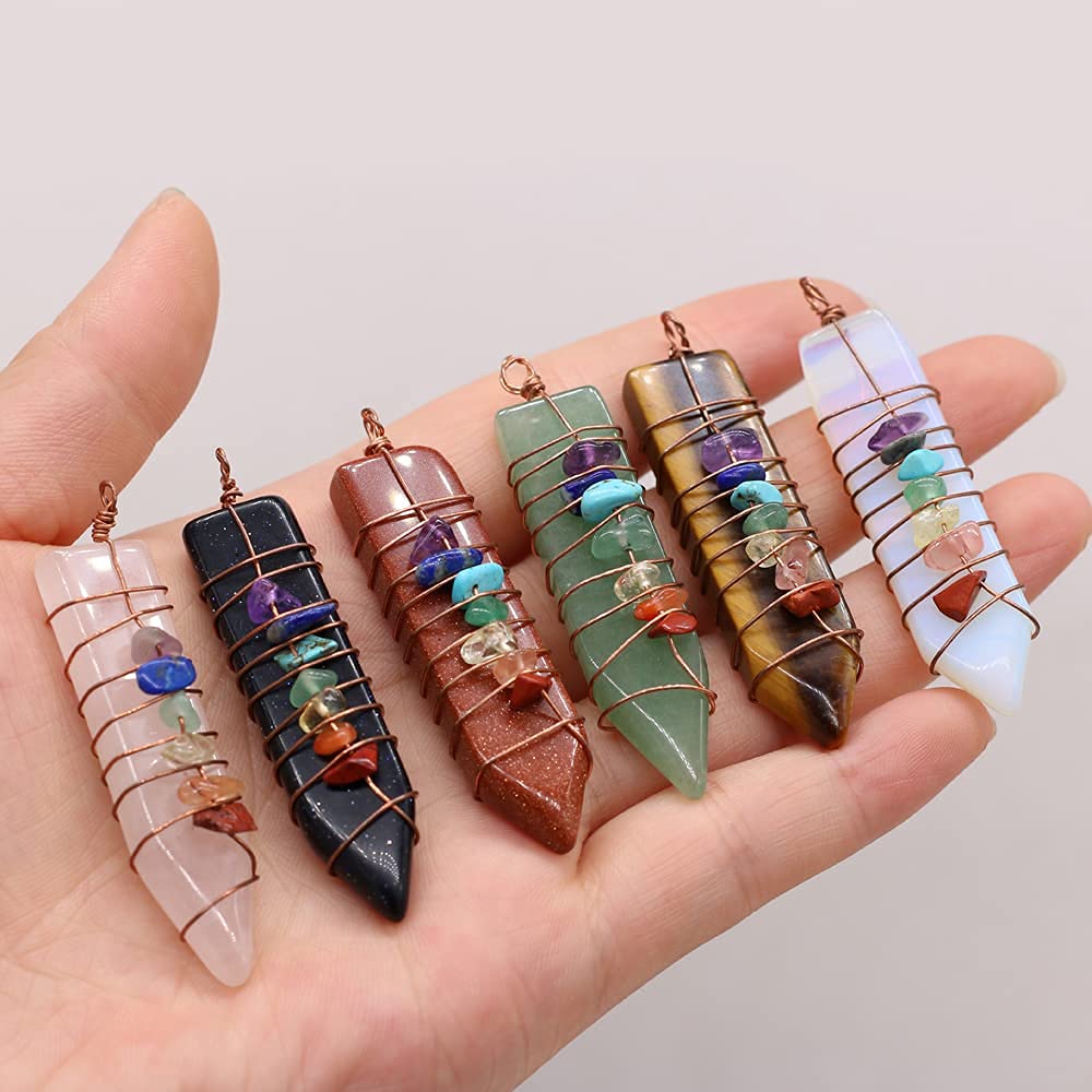 LHJ natural stone pendant copper wrap displayed for crafting accessories.