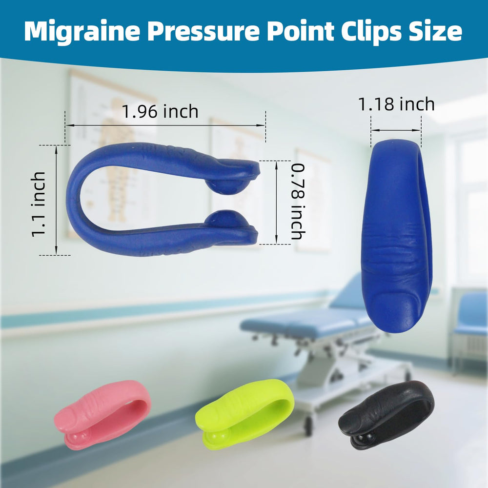 LI4 acupressure point clip positioned on the thumb and index finger for portable relief.