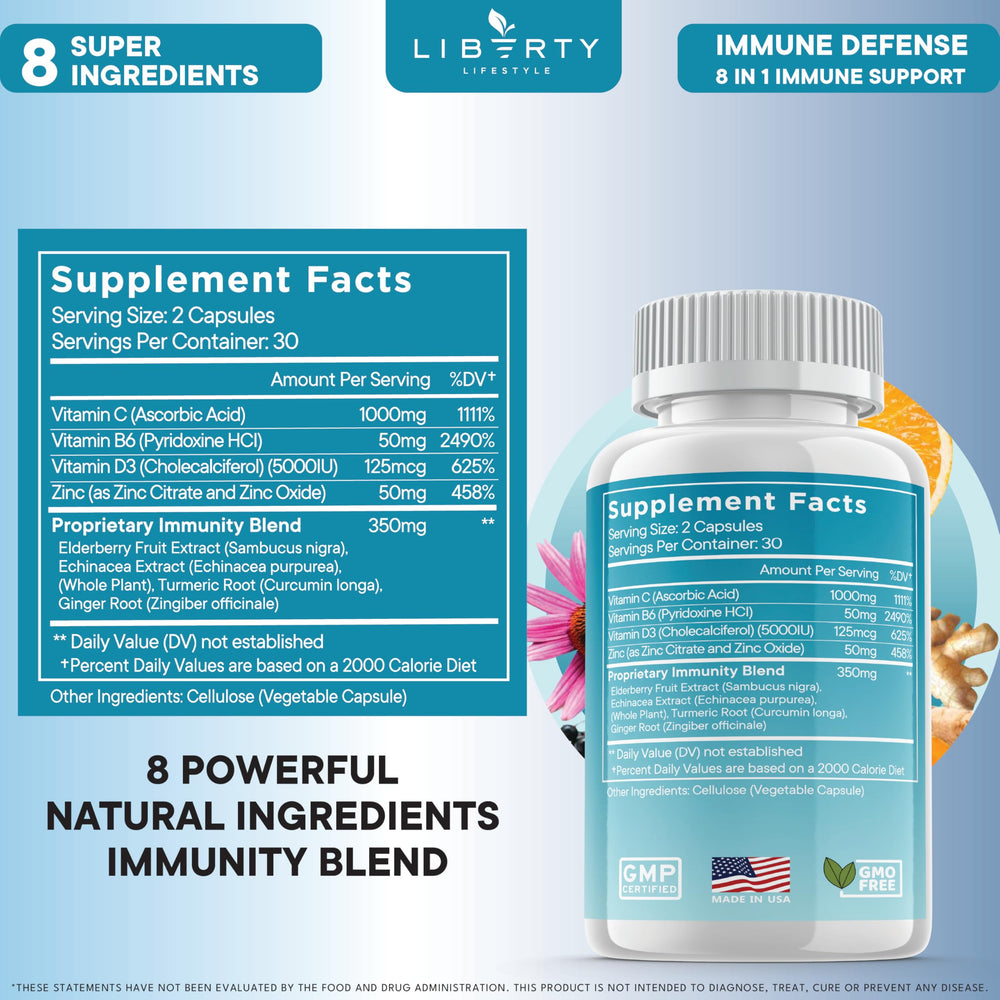 Liberty Lifestyle 2-pack immunity supplement display for ongoing protection.