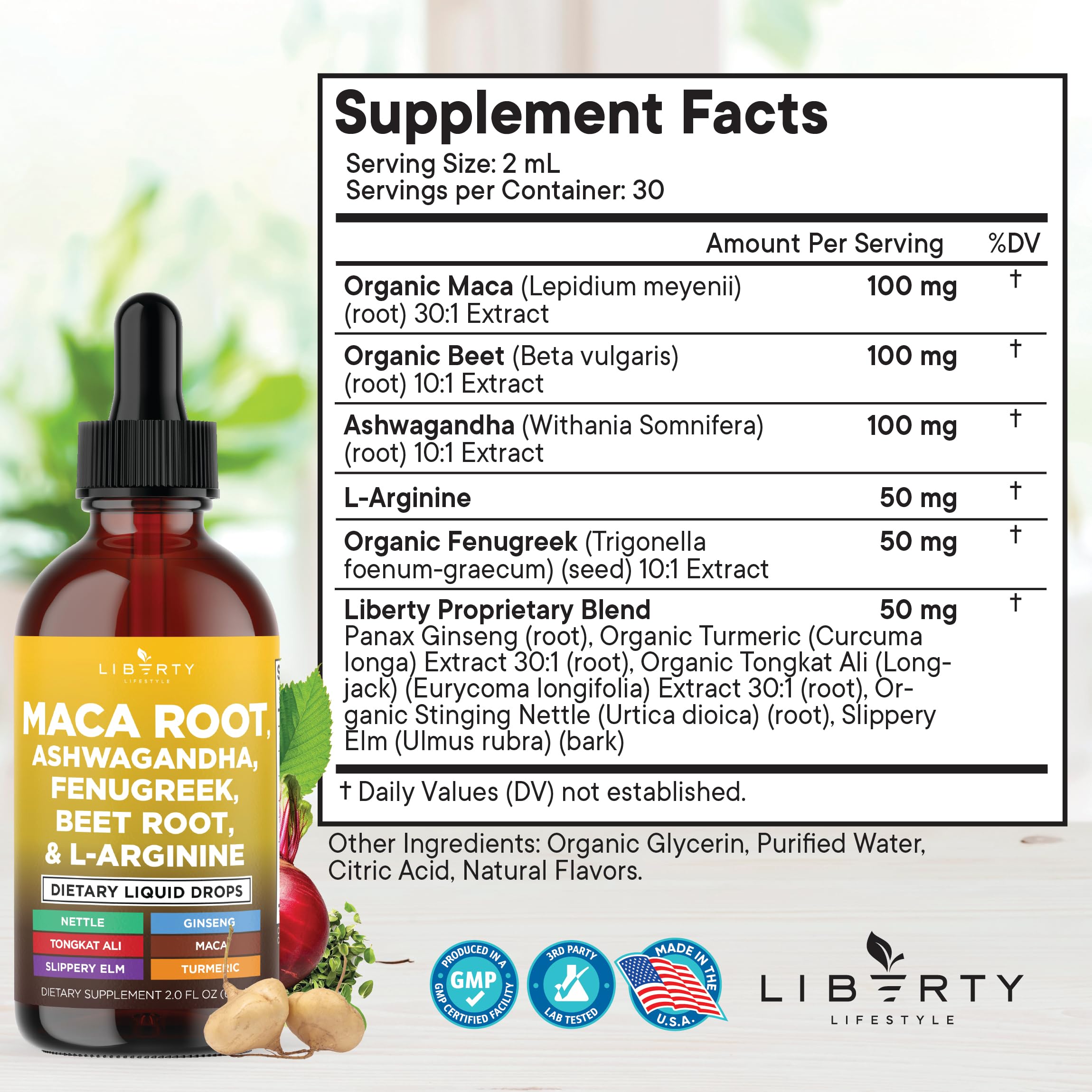 Liberty Lifestyle Ashwagandha liquid drops for calm focus and resilience.
